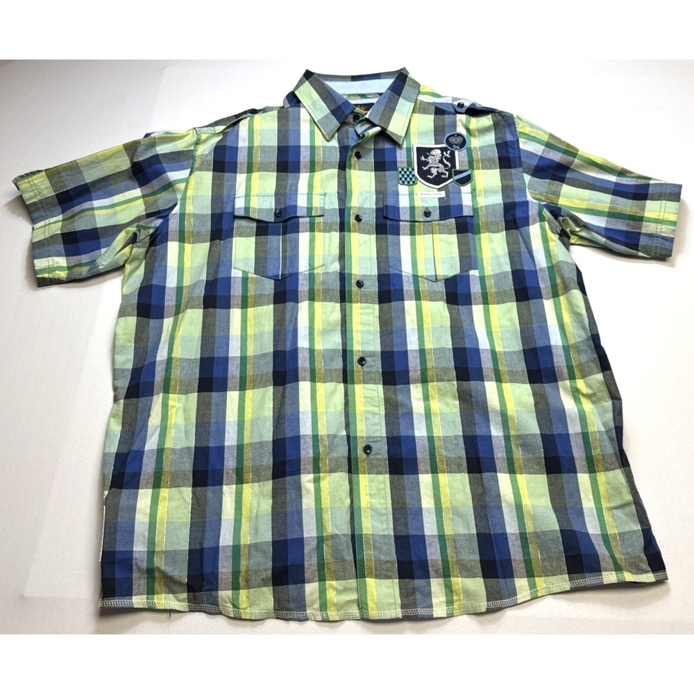 Parish Nation Nobleman Mens 4XL Short Sleeve Button-Up Shirt Embroidered Patches
